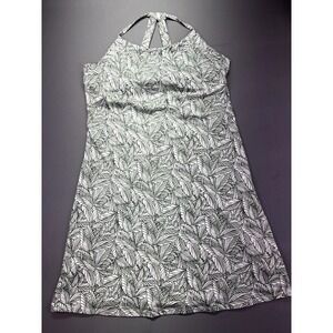 Eddie Bauer Black, White And Leaf Green, Palm Leaf Print Dress